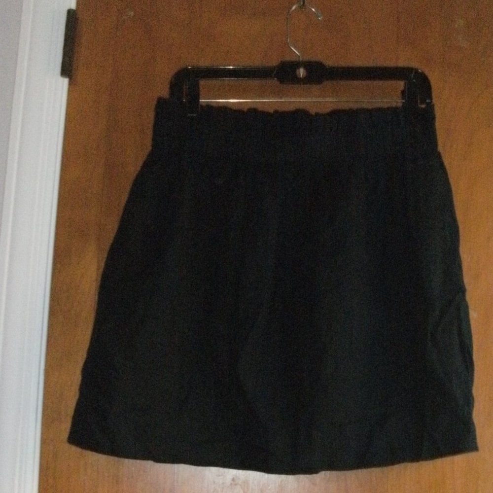 J. Crew Navy Blue Pull-on Elastic Waist Linen Skirt Lined with Pockets size 10